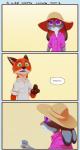 2016 anthro black_nose canid canine clothed clothing comic digit_ring disney duo english_text feels female fox fur green_eyes grey_body grey_fur hat headgear headwear hi_res jewelry judy_hopps lagomorph leporid male mammal nick_wilde pink_nose purple_eyes rabbit red_body red_fox red_fur ring rockbottomfeeder simple_background text true_fox wedding_ring zootopia