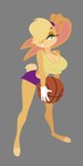 2023 absurd_res anthro ball basketball_(ball) blonde_hair blue_eyes bottomwear breasts buckteeth captain_molasses cleavage clothed clothing female gloves grey_background hair hair_over_eye handwear hi_res lagomorph leporid lola_bunny looney_tunes mammal purple_bottomwear purple_clothing purple_shorts rabbit shirt short_tail shorts simple_background solo space_jam tail teeth topwear warner_brothers yellow_clothing yellow_shirt yellow_topwear