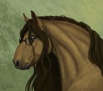 absurd_res ambiguous_feral ambiguous_gender brown_body brown_eyes brown_fur brown_mane bust_portrait draft_horse equid equine eyebrows eyewear eyewear_only feral fihell fur glasses glasses_only hi_res horse looking_at_viewer male_(lore) mammal mane nude portrait solid_punch solo wearing_glasses