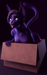 3d_(artwork) anthro asha bodily_fluids box breasts container digital_media_(artwork) domestic_cat drooling felid feline felis female hair heymupau hi_res mammal nipples nude ponytail saliva small_breasts solo tail