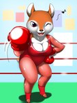 3:4 animal_boxing anthro boxing_gloves breasts cleavage clothed clothing deer female handwear lisa_(animal_boxing) mammal moroq musical_note musical_symbol nintendo one_eye_closed red_eyes rope solo symbol wink