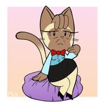 accessory anthro antoinette_ida_aristotle bottomwear bow_ribbon clothed clothing domestic_cat el_senor_erizo eyelashes felid feline felis female granny_antoinette hi_res looking_at_viewer mammal mature_female shirt simple_background sitting skirt solo thick_thighs topwear wide_hips