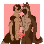 1:1 abs anthro balls brown_body canid canine canis dark_body dark_fur domestic_dog domestic_ferret duo fluffy fluffy_tail foreskin fur furry_balls genitals german_shepherd grabbing grabbing_waist herding_dog hi_res hug humanoid imminent_kiss kissing larger_male long_foreskin male male/male mammal muscular mustelid musteline neck_tuft nipples pastoral_dog penis penis_on_penis privon size_difference skinny tail touching_penis true_musteline tuft unretracted_foreskin weasel