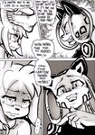 angry anthro bodily_fluids cheetah clenched_teeth clothed clothing collar comic daigaijin dialogue duo ear_piercing ear_ring ellipsis english_text felid feline female furryfight_chronicles hi_res lagomorph leporid mammal nyarai_(furryfight_chronicles) piercing rabbit ring_piercing saniko sweat sweatdrop teeth text