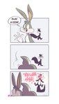 anthro aroused bent_over bugs_bunny butt dialogue domestic_cat duo embarrassed excited_female felid feline felis female heart_eyes heart_symbol hi_res lagomorph leporid looking_at_butt looney_tunes male male/female mammal mooning penelope_pussycat rabbit shaking_butt surprised text vaporotem warner_brothers