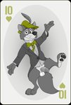 anthro balls barefoot bottomless bow_tie canid canine canis card card_template clothed clothing coat disney erection feet fox fur genitals hat headgear headwear heart_symbol hearts_(suit) hi_res humanoid_genitalia humanoid_penis looking_at_viewer male mammal neenya penis playing_card playing_card_template red_fox robin_hood robin_hood_(disney) shirt simple_background smile solo standing suit tailcoat ten_of_hearts topwear true_fox