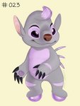 2020 3:4 4_fingers alien back_spines black_claws brown_nose claws cyclo_(sketch-lampoon) digital_media_(artwork) disney experiment_(lilo_and_stitch) fan_character fingers fur grey_body grey_fur grey_hair hair leg_markings lilo_and_stitch markings multicolored_hair pawpads psychedelic-lemur purple_body purple_eyes purple_fur purple_hair purple_pawpads simple_background smile solo standing two_tone_hair yellow_background