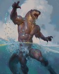 2024 4:5 5_fingers abs anthro biped brown_body brown_fur bubble claws convenient_censorship finger_claws fingers fur hi_res male mammal muscular muscular_anthro mustelid neck_tuft nipples nude open_mouth otter partially_submerged pecs realistic river_otter signature solo swimming tail taran_fiddler tuft water werecreature weremustelid wereotter weretober weretober2024 wet whiskers