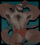 2023 abs alternate_species anthro areola armpit_hair barazoku beard benjamin_holt biceps body_hair brown_body brown_fur brown_hair bulge butt chest_hair clothed clothing digital_media_(artwork) ear_piercing ear_stud eye_scar eyebrows facial_hair facial_piercing facial_scar fur hair hairy happy_trail hi_res labret_piercing lip_piercing male mammal muscular muscular_anthro muscular_male muscular_thighs mustelid navel nipple_piercing nipple_ring nipples otter partially_submerged pecs piercing pose quads ring_piercing scar smile solo swimming_trunks swimwear tail tan_body tan_fur tan_hair thick_thighs timdoodles topless water werecreature weremustelid wereotter