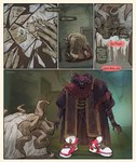 116116116el anthro bodily_fluids border clothing comic crying dialogue duo elden_ring english_text footwear fromsoftware hi_res horn humor male mohg_lord_of_blood monster morgott_the_omen_king omen_(elden_ring) robe sharp_teeth shoes sneakers tears teeth text yellow_border