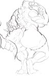 2024 2_horns absurd_res anthro big_butt breasts butt claws deathclaw digital_drawing_(artwork) digital_media_(artwork) digitigrade fallout female female_anthro finger_claws fingers hi_res horn microsoft muscular muscular_anthro muscular_female nude nude_anthro nude_female portrait rear_view scalie simple_background sketch spikes spikes_(anatomy) standing tail themercart white_background