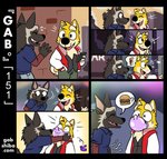 black_body black_fur burger canid canine canis cellphone city clothed clothing comic condom dialogue domestic_dog duo electronics eyes_closed food fur gab_(comic) gab_shiba gabshiba holding_cellphone holding_object holding_phone hungry male mammal outside phone pictographics purple_condom question_mark sexual_barrier_device shiba_inu shocked spitz wide_eyed yellow_body yellow_fur