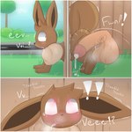 1:1 3_toes absurd_res ambiguous_focus ambiguous_gender balls black_nose blush blush_lines bodily_fluids border brown_body brown_fur brown_tail butt canid cockslap comic critter_catcher cute_fangs disembodied_balls disembodied_penis dripping drooling duo eevee ellipsis english_text exclamation_point eye_roll fangs feet fence feral feral_focus fur generation_1_pokemon genital_fluids genitals glans grass heart_eyes heart_pupils heart_symbol hi_res hind_legs hindpaw human humanoid_genitalia humanoid_penis imminent_bestiality imminent_sex interspecies larger_human larger_male looking_pleasured male male/male mammal nintendo onomatopoeia open_mouth outside outside_sex paws penis penis_on_butt pink_glans pink_mouth pink_tongue plant pokemon pokemon_(species) pokemon_speak pokephilia precum precum_drip precum_from_penis precum_on_ground precum_on_own_penis precum_on_penis raised_tail road saliva saliva_drip saliva_string sex shaking shrub size_difference slap smaller_ambiguous smaller_feral solo_focus sound_effects stuck stuck_in_fence sweat sweatdrop sweaty_balls sweaty_face sweaty_genitalia sweaty_penis tail tan_balls tan_penis tears tears_of_pleasure teeth text through_wall toes tongue tree trembling vein veiny_penis white_border wood wood_fence worried