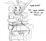 2018 anthro biped black_and_white chair clapping clothed clothing comic dialogue english_text fangs furniture happy hladilnik horn male male_anthro mammal monochrome open_mouth rodent simple_background sitting skaven smile solo teeth text warhammer_(franchise) warhammer_fantasy white_background