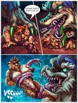 anthro canid canine comic eating felid feline hi_res lion male male/male mammal misty_morning mythological_canine mythological_creature mythology nude open_mouth pantherine sergal size_difference size_transformation tiger transformation vore were werecanid werecanine werewolf