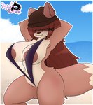 anthro big_breasts bikini blush breasts butt clothing digital_media_(artwork) domestic_cat ebona_(jazzyrakk) felid feline felis female fur genitals hair hi_res jazzyrakk mammal nipples nude one-piece_swimsuit pussy simple_background sling_bikini solo swimwear tail thick_thighs two-piece_swimsuit wide_hips