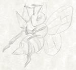 2015 arthropod beedrill blush female feral generation_1_pokemon genitals graphite_(artwork) horn humanoid_genitalia humanoid_pussy hymenopteran insect insect_wings looking_at_viewer monochrome nintendo pokemon pokemon_(species) pussy simple_background solo traditional_media_(artwork) white_background wings yaroul