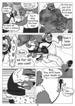 anthro balls bear bodily_fluids body_hair collar comic dialogue english_text genitals good_boy group hairy_balls hi_res hyena laught468 leash leash_pull leashed_collar macro male male/male mammal monochrome musk obese obese_male overweight overweight_male penis running speech_bubble suid suina sus_(pig) sweat text thought_bubble trio wild_boar