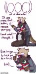 2018 4_fingers anthro bdsm bit_gag brown_body brown_fur clothed clothing deer dialogue digital_drawing_(artwork) digital_media_(artwork) duo english_text fingers fur gag gagged harness harness_bit_gag harness_gag humor kneeling male male/male mammal multicolored_body multicolored_fur mustelid muzzle_(object) otter petplay purple_eyes roleplay sexotheque simple_background smile text white_background