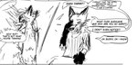 absurd_res anthro canid canine canis comic duo english_text fox hi_res male mammal monochrome roofi shov_16 text wolf zak_ephemerous