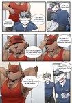 anthro boss_(gym_pals) canid canine canis clothing comic dialogue english_text felid gym_pals h155296 hat headgear headwear hi_res male mammal myosotis_(gym_pals) pantherine shirt tank_top text tiger topwear wolf