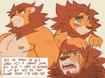 anthro brown_mane claws countershade_face countershade_torso countershading english_text eyebrows felid hemuchang hi_res lion male mammal mane open_mouth pantherine ryker_(rykerlion) text