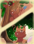 absurd_res anthro berry comic curious female food fruit fungus generation_8_pokemon greedent heart_symbol hi_res jaylus_t_meowstic mushroom nintendo oran_berry outside plant pokemon pokemon_(species) pokemon_berry solo text tree