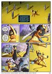 abs among_us anthro barefoot battle black_hair blue_eyes breasts canid canine clothed clothing comic dialogue digital_media_(artwork) digitigrade dipstick_tail english_text feet female fenavi_montaro fennec_fox feretta fingerless_(marking) fox fur grass hadalen_magic hair herm_(lore) hi_res innersloth magic mammal markings melee_weapon midriff mountain muscular muscular_female navel plant scenery shaded sword tail tail_markings tale_of_tails text toeless_(marking) toes training_dummy true_fox weapon yellow_body yellow_fur