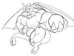 abs anthro big_pecs dragmon dragon guide_lines hi_res holding_object horn huge_pecs living_tail male monochrome muscular muscular_anthro muscular_male mythological_creature mythological_scalie mythology nipples pecs scalie sketch spikes spikes_(anatomy) tail unusual_anatomy unusual_tail wings