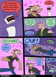 7_panel_comic anthro blue_background blush blush_lines bovid brown_body brown_fur caprine clothing curved_horn dialogue domestic_pig english_text family_guy_death_pose fur goat group half-closed_eyes happyroadkill heart_symbol hi_res hoodie horn humor machine male mammal meme messy_room narrowed_eyes open_mouth open_smile pajama_pants pawpads pink_body pink_pawpads pink_skin purple_background robot shirt simple_background smile speech_bubble stubble suid suina sus_(pig) t-shirt tail tail_motion tailwag text topwear trio tusks