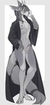 absurd_res anthro clothing coat erection eyewear femboy ferka genitals glasses grey_background hair hi_res horn humanoid_genitalia humanoid_penis long_hair long_tail male nipples penis sahash simple_background solo standing tail the_crown_of_leaves tja topwear