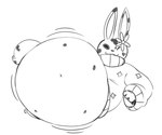 2019 3_toes 4_fingers 6:5 :3 ambiguous_anthro ambiguous_gender anthro barefoot belly big_belly big_butt biped black_and_white butt character_request clothed clothed_ambiguous clothed_anthro clothing digital_drawing_(artwork) digital_media_(artwork) domestic_rabbit ears_up eye_patch_(marking) eyes_closed facial_markings feet fingers flower_accessory front_view full-length_portrait fur head_markings hi_res huge_butt hyper hyper_butt lagomorph leporid looking_at_viewer lying maddeku mammal markings monobutt monochrome navel on_side oryctolagus patch_(marking) pinup portrait pose rabbit rabbit_ears simple_background sketch smile solo spots spotted_body spotted_fur sweater toes topwear turtleneck white_background x_navel