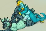 2019 4_fingers 5_toes absurd_res anthro anthro_dominating_anthro anthro_on_anthro aquatic_dragon ball_size_difference balls big_balls big_penis blue_body blue_scales collar collared_lizard common_collared_lizard digital_drawing_(artwork) digital_media_(artwork) dominant dominant_anthro dominant_male dragon duo european_mythology feet fingers foreskin frill_(anatomy) genitals green_body green_eyes green_scales green_sclera head_crest head_frill hi_res huge_balls huge_penis humanoid_genitalia humanoid_penis ketchup_veins leash leash_pull leg_glider_position lizard looking_pleasured lying male male/male male_dominating_male marine markings mint_(deessel) mintyderg moan monroe_lehner multicolored_body multicolored_scales mythological_creature mythological_scalie mythology non-mammal_balls on_side orange_body orange_scales penis penis_size_difference raised_leg reptile retracted_foreskin scales scalie sex shaded simple_background slightly_chubby slightly_chubby_anthro slightly_chubby_male soft_shading spots spotted_body spotted_scales striped_body striped_scales stripes submissive submissive_anthro submissive_male tan_background thick_penis toes tongue tongue_out vein veiny_penis western_dragon yellow_body yellow_scales