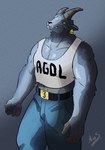 absurd_res anthro belt belt_buckle bottomwear bovid buckle caprine clothing coffee_stain_studios crop_top crossgender denim denim_bottomwear denim_clothing ear_piercing ear_tag epic_games fortnite ftm_crossgender fur goat goat_simulator grey_body grey_fur hi_res horizontal_pupils horn itsmesadaxis jeans male mammal muscular muscular_anthro muscular_male pants piercing pilgor_(goat_simulator) pupils shirt solo text text_on_clothing text_on_topwear tongue tongue_out topwear yellow_eyes