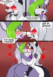 2024 angry angry_kiss anthro argument big_breasts biped black_nose blush breasts canid canid_demon canine canis clothing collar comic conditional_dnp crossover crossover_ship demon dialogue digital_media_(artwork) duo english_text eye_contact eyebrows female female/female five_nights_at_freddy's five_nights_at_freddy's:_security_breach french_kissing hair heart_symbol hellhound helluva_boss hi_res huge_breasts kissing long_hair looking_at_another loona_(helluva_boss) making_out mammal mythological_canine mythological_creature mythology open_mouth profanity red_sclera roxanne_wolf scottgames simple_background spiked_collar spikes steel_wool_studios suirano teeth text that_escalated_quickly wolf