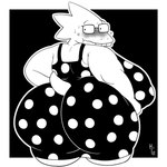 1:1 2024 absurd_res alphys anthro artist_name big_breasts big_butt black_background blush blush_lines breasts butt clothed clothing digital_media_(artwork) dress eyewear female glasses hi_res huge_breasts huge_butt itsme_hilo lizard looking_back monochrome obese obese_anthro obese_female overweight overweight_anthro overweight_female pattern_clothing pattern_dress rear_view rectangular_glasses reptile scales scalie simple_background solo spots spotted_clothing spotted_dress standing tail teeth thick_thighs three-quarter_view undertale undertale_(series)