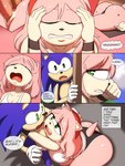 3:4 amy_rose anal anthro big_butt blue_body blue_fur bodily_fluids butt clothed clothing comic crying duo eulipotyphlan female fur green_eyes hedgehog hi_res male male/female mammal pink_body pink_fur sad sega sex shirt skimpy sonic_the_hedgehog sonic_the_hedgehog_(series) tank_top tears text topwear vaginal zaviel