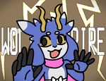 5_fingers anthro blue_body blue_fur bovid bovine caprine circle_eyebrows electricity eyebrows fingers flofi floppy_ears fur goat hair head_tuft hi_res hooved_fingers hooves horn lightning looking_at_viewer male mammal meme meme_pose mr_beast_(meme) multicolored_body multicolored_fur multicolored_hair name_in_background omg open_mouth pink_scarf pupils raised_eyebrow ribbons scarf simple_background solo surprise text thunderstorm tongue tuft unexpected wavy_horn white_body white_fur white_ribbon wolt yellow_horn yellow_sclera zap_goat