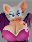 3d_(artwork) absurd_res anthro bat big_breasts breasts cleavage clothed clothing digital_media_(artwork) eyelashes female glistening glistening_body glistening_breasts glistening_clothing glistening_ears glistening_eyeshadow glistening_skin grey_background hi_res huge_breasts looking_at_viewer mammal membrane_(anatomy) membranous_wings nottanj_rouge pupils rouge_the_bat sega sekaithereturn simple_background smile sonic_the_hedgehog_(series) wings