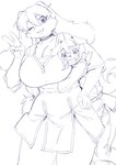 2024 4_fingers absurd_res anthro aruurara big_breasts blinking blush blush_lines breasts button_ears canid canine canis choker cleavage clothed clothing domestic_dog duo eyebrow_through_hair eyebrows female fingers floppy_ears gesture hair hand_gesture head_on_breast hi_res hug huge_breasts jewelry kemono lagomorph larger_female leporid looking_at_viewer male mammal monochrome necklace open_mouth rabbit retriever_(aruurara) size_difference sketch smaller_male smile smiling_at_viewer sophia_(aruurara) tail translucent translucent_hair v_sign