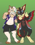 absurd_res anthro casual dragon duo felid feline fur furred_dragon furred_scalie hanging_out hi_res invalid_tag looking_at_viewer mammal mythological_creature mythological_scalie mythology neck_tuft pantherine portrait rhari scalie smile standing tuft