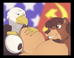 2010 accipitrid accipitriform american_flag anthro avian bald_eagle beak bear big_breasts bird bite black_border blush bodily_fluids border breastfeeding breasts communism duo eagle female female/female hammer_and_sickle huge_breasts in_soviet_russia jane_(spotty_the_cheetah) lactating mammal milk natasha_(spotty_the_cheetah) nipple_bite nipple_fetish nipple_play nipple_suck nipples non-mammal_breasts non-mammal_nipples politics russia russian sea_eagle soviet_union spotty_the_cheetah sucking united_states_of_america