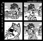 accident accidentally_gay anthro bau_husky beach bulge canid canine canis clothed clothing comic domestic_dog duo_focus eyewear felid gab_(comic) gab_shiba gabshiba group husky lifeguard lion male mammal monochrome muscular muscular_male nordic_sled_dog outside pantherine rai_(gabshiba) seaside shiba_inu speedo spitz sunglasses swimwear topless