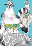 5_fingers amber_eyes anthro big_breasts breasts cleavage clothed clothing curvy_figure dialogue female fingers fluffy fluffy_tail fur giraffe giraffid grandmother_(lore) grandparent_(lore) grey_body grey_fur grey_hair hair hi_res horn huge_breasts legwear long_hair mammal navel neck_tuft sirn_0121 sis_(sirn_0121) solo tail thick_thighs tight_clothing topwear tuft white_body white_fur