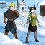 1:1 2022 adobe_photoshop_(artwork) alice_reed alternate_species anthro barefoot black_body black_fur black_hair blonde_hair bottomwear building chest_tuft clothed clothing cold collar collar_of_keidranification collar_tag colored conditional_dnp dialogue digital_media_(artwork) digitigrade duo english_text feet felid feline female fur furrification gloves grey_body grey_fur hair handwear hi_res human implied_transformation keidran keiren_(twokinds) lynx magic_collar male mammal markings multicolored_body multicolored_fur open_mouth open_smile outside plant ponytail scarf scut_tail shaking shivering short_tail skirt smile snow spots spotted_body spotted_fur tail tail_motion tailwag text thought_bubble tom_fischbach tree tuft twokinds white_body white_fur wind winter