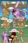 2020 2:3 armor blonde_hair blue_eyes blue_hair blue_sky bodily_fluids brown_body brown_fur clothed clothed_feral clothing cold-blooded-twilight comic cutie_mark day dialogue digital_media_(artwork) dragon earth_pony english_text equid equine female feral friendship_is_magic fur glowing glowing_eyes green_eyes group guard hair hasbro headgear helmet hi_res hooves horn horse long_hair male mammal motion_lines multicolored_hair multicolored_tail my_little_pony mythological_creature mythological_equine mythological_scalie mythology nude onomatopoeia outside pink_body pink_hair pink_scales plant pony purple_body purple_eyes purple_fur purple_hair purple_scales purple_tail quadruped scales scalie serious_face short_hair shrub sky sound_effects speech_bubble spike_(mlp) sweat tail text threatening twilight_sparkle_(mlp) unicorn