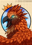 2024 ambiguous_gender avian beak black_beak black_sclera blue_eyes feathers feral gryphon hi_res looking_at_viewer mythological_avian mythological_creature mythology orange_body orange_feathers shadoweyenoom solo