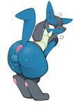 anthro anus backsack balls big_butt blue_penis bodily_fluids butt crying flaccid foreskin generation_4_pokemon genitals hi_res humanoid_genitalia humanoid_penis leaning leaning_forward long_foreskin lucario male mammal nintendo penis penis_backwards penis_tuck pink_anus pokemon pokemon_(species) presenting presenting_anus presenting_balls presenting_hindquarters presenting_penis red_eyes simple_background small_penis solo tears torafuta unretracted_foreskin white_background