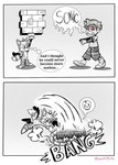 anthro black_and_white bone canid canine christopher_thorndyke comic duo english_text fox gradient gradient_background hi_res holding_object human male mammal miles_prower monochrome onomatopoeia sega simple_background skull sonic_the_hedgehog_(series) sonic_x sound_effects speech_bubble squeakerbunny text thought_bubble young young_human young_male zombot