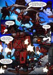 absurd_res aircraft anthro armor battle comic dialogue english_text fur grey_body grey_fur group gun hi_res in_our_shadow kitfox-crimson machine mammal mecha outside procyonid raccoon ranged_weapon shooting shooting_weapon smoke sodalite_(kitfox-crimson) text vehicle weapon